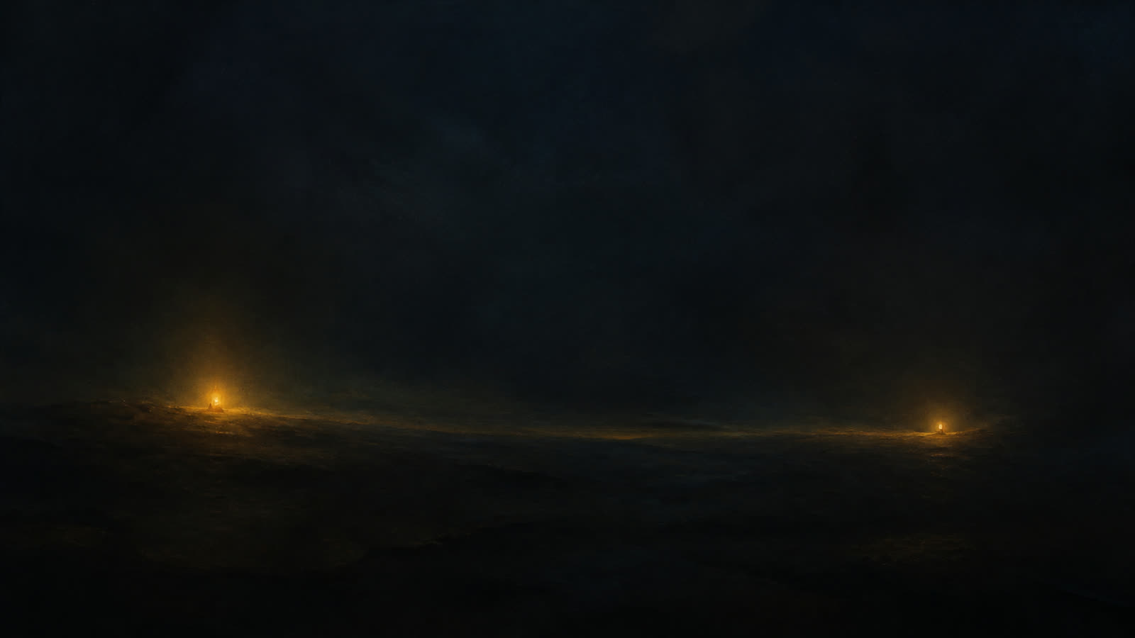 Two lanterns burning side by side in the dark — a second flame alight on its own ground